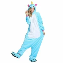 Etaya Unicorn Blue Kigurumi Animal Onesie Pajama Costumes For Adult