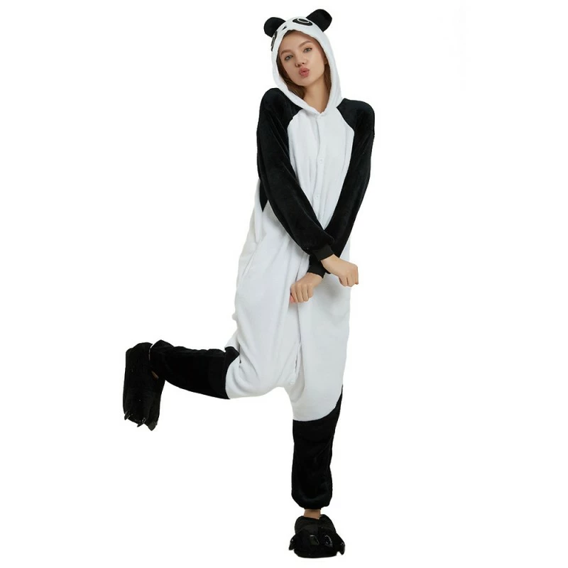 Etaya Black White Kung Fu Panda Kigurumi Animal Onesie Pajama Costumes For Adult