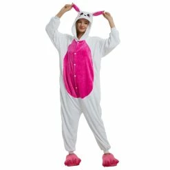 Etaya Rose Red Rabbit Kigurumi Animal Onesie Pajama Costumes For Adult