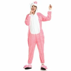 Etaya Pink Dot Hello Kitty Kigurumi Onesies Animal Costume Pajamas For Adult