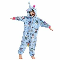 Etaya Kids Zipper Unicorn Kigurumi Animal Kids Onesies Pajamas