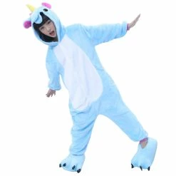 Etaya Kids Kigurumi Blue Unicorn Animal Kids Onesies Pajamas