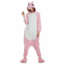 Etaya Pink Hippo Kigurumi Animal Onesie Pajama Costumes For Adult