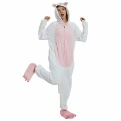 Etaya White Cat Kigurumi Animal Onesie Pajama Costumes For Adult