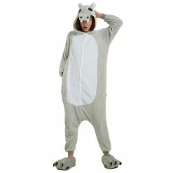 Etaya Grey Hippo Kigurumi Animal Onesie Pajama Costumes For Adult