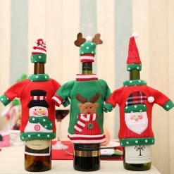 Etaya Embroidery Cartoon Wine Bottle Set Christmas Table Decoration