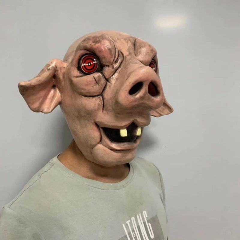 Etaya Halloween Horror Helmet Chainsaw Horror 9 Swirl Pig Head Mask - Image 4