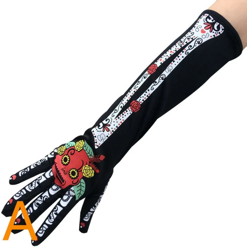 Etaya Halloween Cosplay Props Mid-length Skull Gloves - Image 3