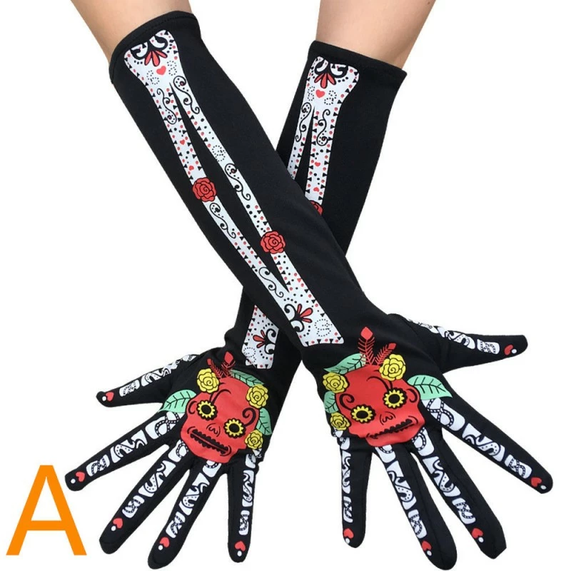 Etaya Halloween Cosplay Props Mid-length Skull Gloves - Image 4