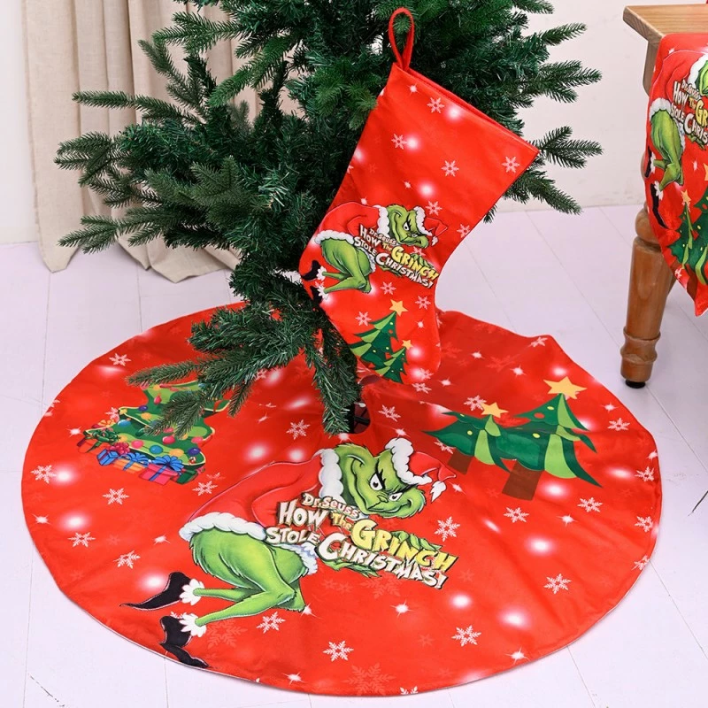 Etaya Grinch Tree Skirt Placemat Chair Cover Christmas Stocking Wine Bag Set For Christmas - Image 2
