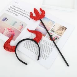 Etaya Red Three-pronged Horns Hairband Set Halloween Party Hair Accessories