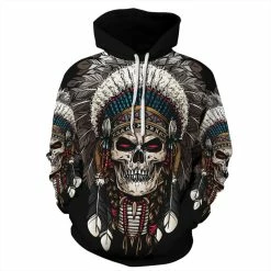 Etaya Tribal Style Native American Sweatshirt 3D Print Skull Pattern Hoodie