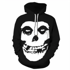 Etaya Black Skull Hoodie 3D Print Pattern Halloween Sweatshirt