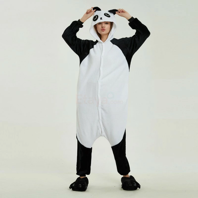 Etaya Black White Kung Fu Panda Kigurumi Animal Onesie Pajama Costumes For Adult - Image 8